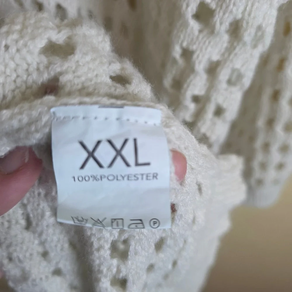 White Open Knit crochet coastal boho prarie Maxi Cardigan‎ Duster Coverup XXL